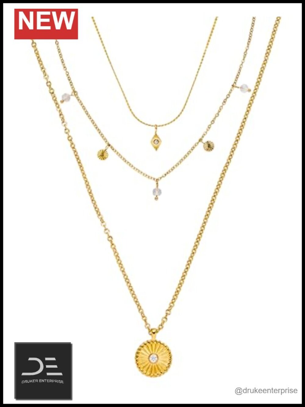 18K Gold Plated Stainless Steel Waterproof Charm Necklace Adjustable